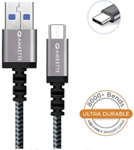 Amkette Power Pro USB 3.0 Braided Charge and Sync Fast Charging Type C Cable