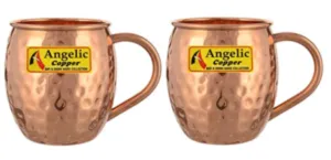 Angelic Copper Hammered Cup with Copper Handle Set, 500 ml