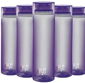 Cello H2O Round Plastic Water Bottle, 750ml, Set of 5, Purple