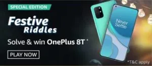 Amazon Festive Riddles Quiz Win OnePlus 8T