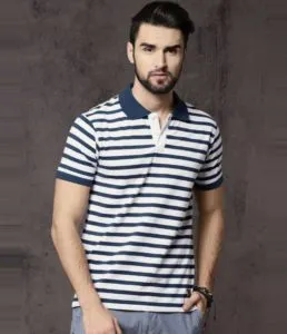 Roadster  Striped Men Polo Neck White T-Shirt at Rs 359