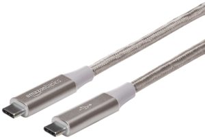 AmazonBasics Double Braided Nylon USB Type-C to Type-C 3.1 Gen 1 Cable, 3 Feet (0.9 Meters) - Silver