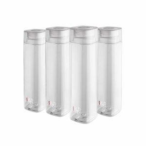 Cello H2O Squaremate Plastic Water Bottle, 1-Liter, Set of 4, Clear