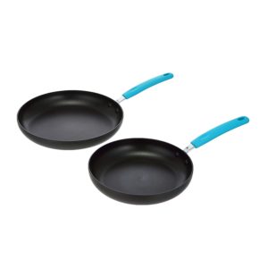 AmazonBasics Hard Anodized Non-Stick 2-Piece Frying Pan Set, 24 cm and 27 cm, Turquoise