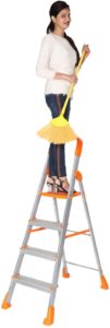 Happer Premium Foldable Aluminium Step Ladder, Clamber Pro, 4 Steps (Orange & Satin)