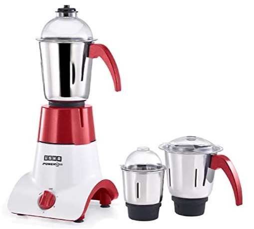 USHA Power Spin 750-Watt Copper Motor Mixer Grinder with 3 Jars (Red Sparkle)