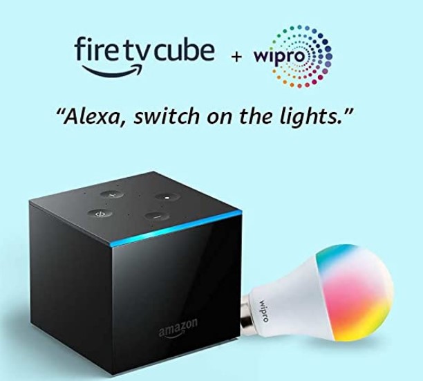 Fire TV Cube Combo with Wipro Smart LED 9W color bulb