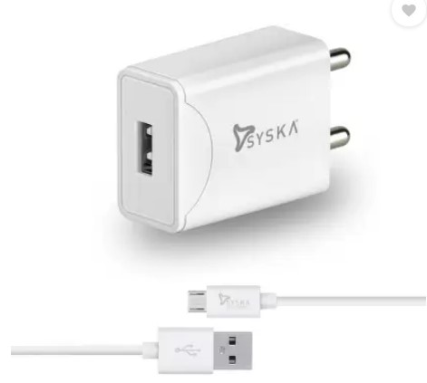 Syska WC2.1A-WH Fast Charger 2.1 A Mobile Charger with Detachable Cable