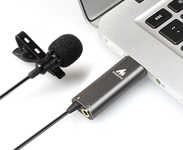 Maono AU-UL20 USB Collar Microphone, Lavalier Condenser Mic with Headphone Jack