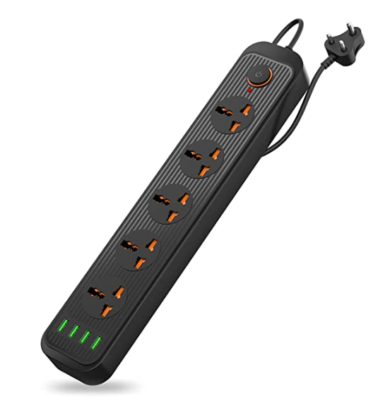 Portronics Power Plate 6 with 4 USB Port + 5 Power Sockets 2500W Surge Protector