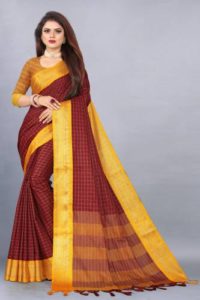 SARKIT Woven Embroidered Checkered Madurai Cotton Silk Rs 49 flipkart dealnloot