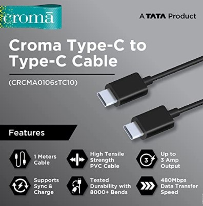 Croma 3A Fast charge 1m Type-C to Type-C sync and charge cable