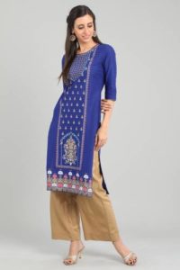 Aurelia Women Block Print Straight Kurta Blue Rs 299 flipkart dealnloot