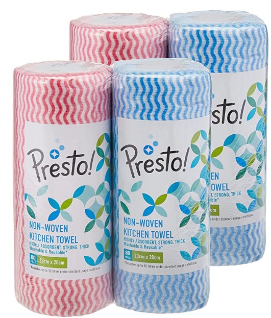 Amazon Brand - Presto! Non-woven Kitchen Towel Roll - 80 Pulls (Pack of 4)