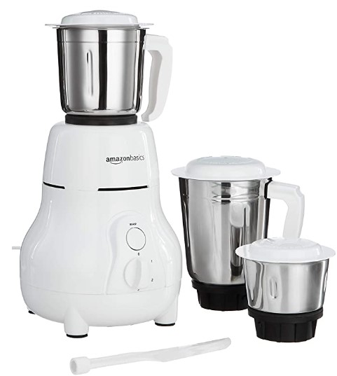 AmazonBasics 500-Watt Mixer Grinder with 3 Jars,White and Blue