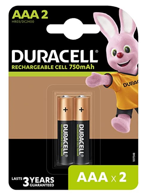 Duracell Rechargeable AAA 750mAh Batteries, 2 Pcs